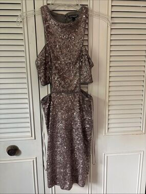 Express Silver Sequin Backless Cocktail Dress
